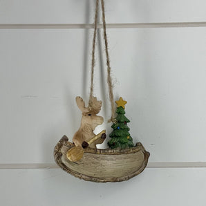 Animal in a Canoe Ornament - Moose